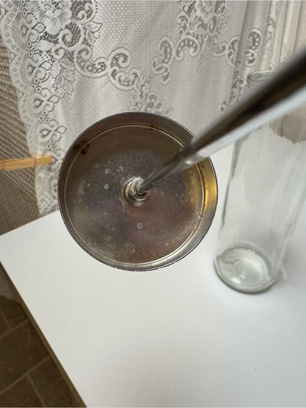 Vintage Glass Countertop Makeup Brush Holder Floating Lift Lid Vanity Organizer
